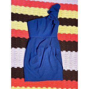 BCBG Max Azria Navy One Shoulder Crepe Dress, Size Petite 0